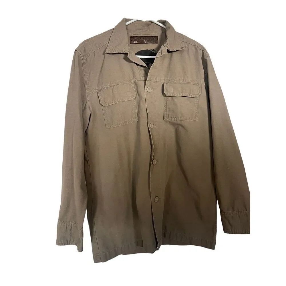 Point Zero Mens Khaki Beige Collared Buttons Up Long Sleeve Cotton Shirt Size S
